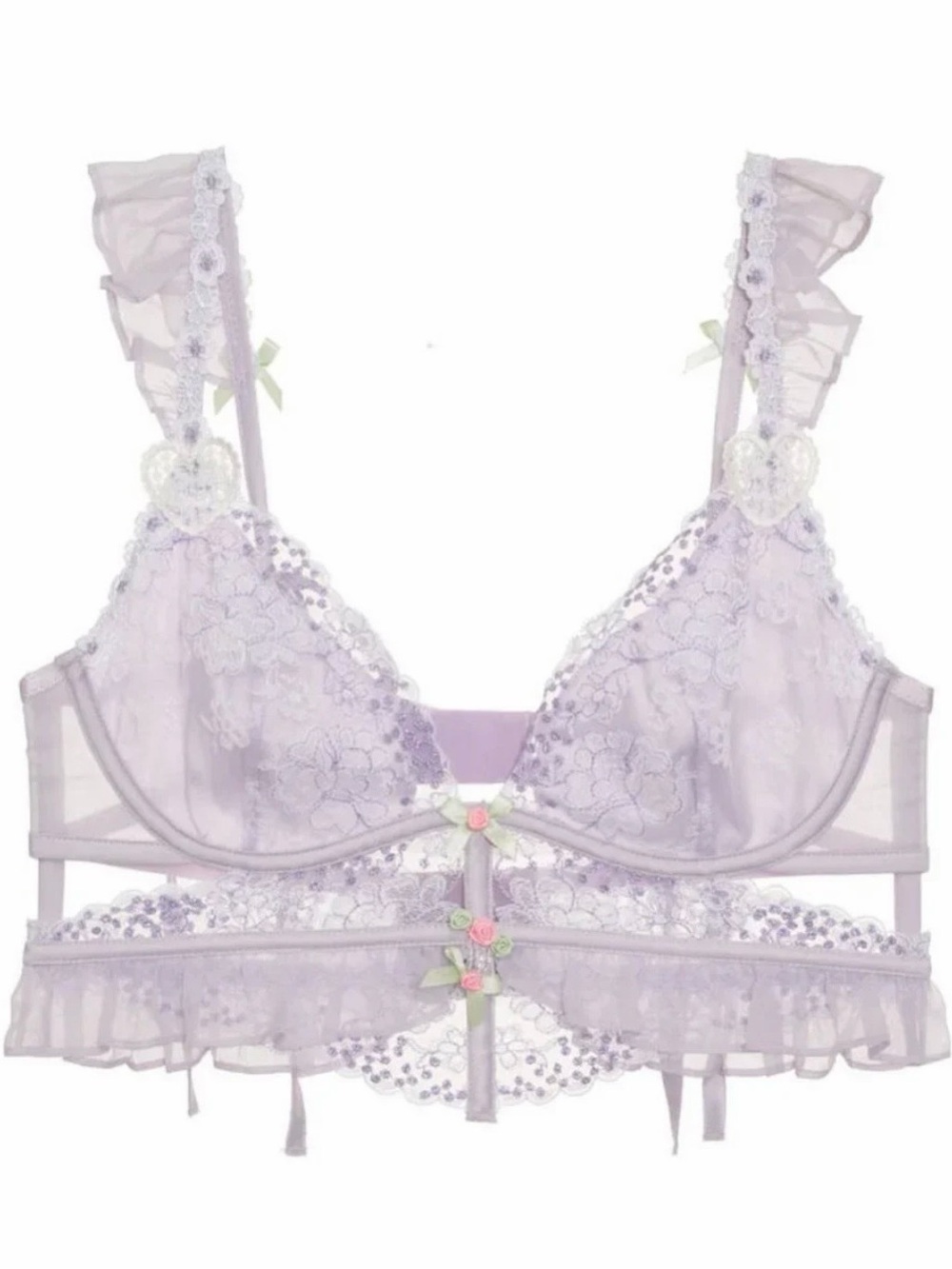 For Love And Lemons Lilac Floral Lace Bralette with Ruffle Straps